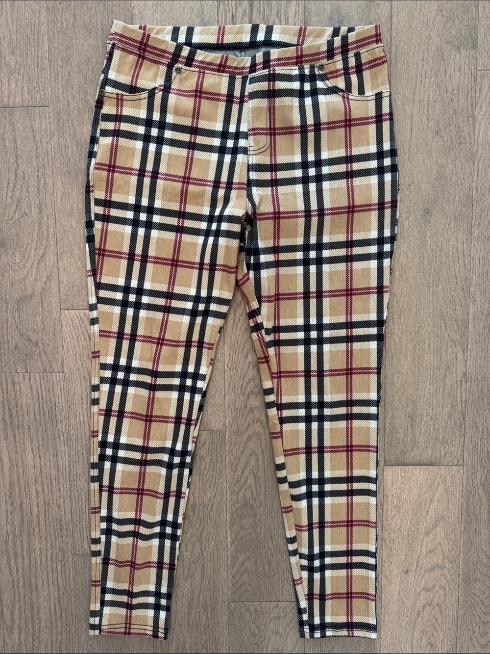 Lildy Leggings Women’s Lrg XL Tan Plaid Fall Colors 
Stretch Cotton Blend Casual